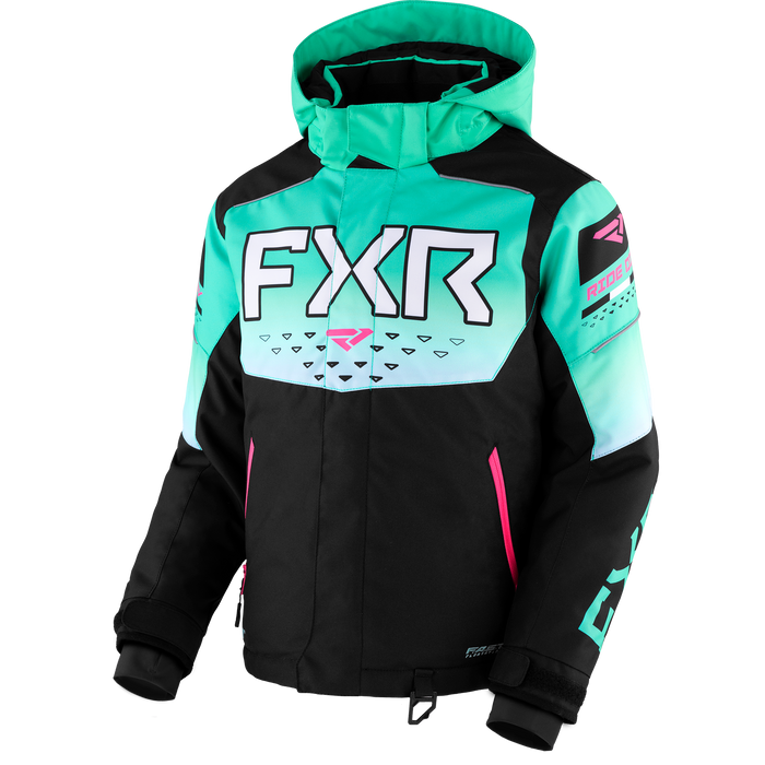 FXR Helium Child Jacket in Black/Mint Fade/E Pink