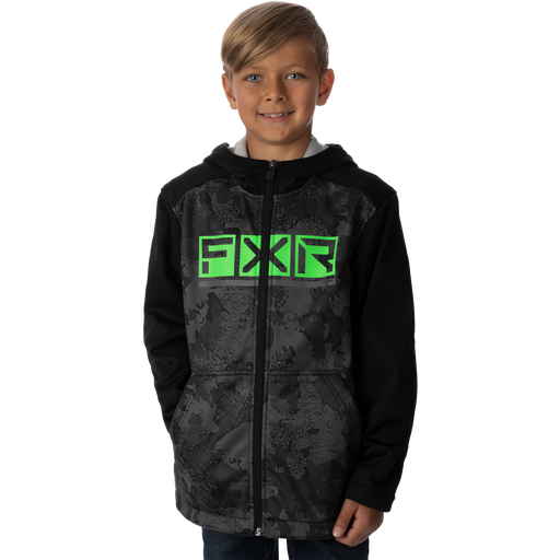 FXR Hydrogen Softshell Youth Jacket in Black Camo/Lime