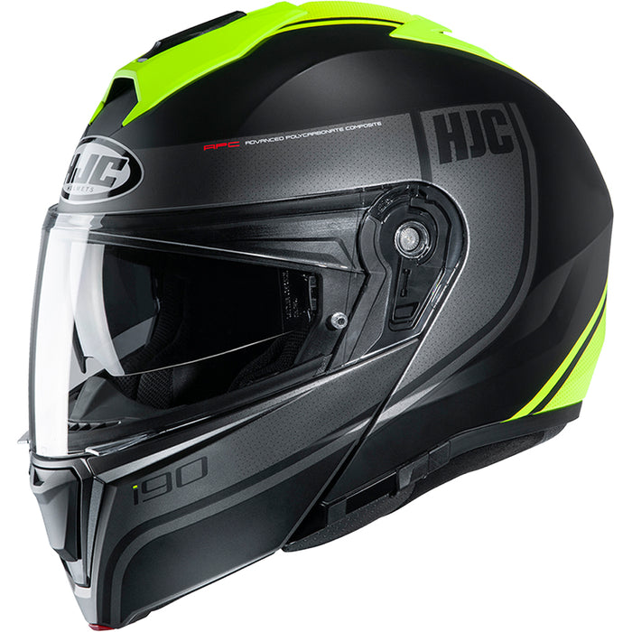 HJC i90 Davan Helmet in Semi-Flat Black/Hi-Viz Yellow