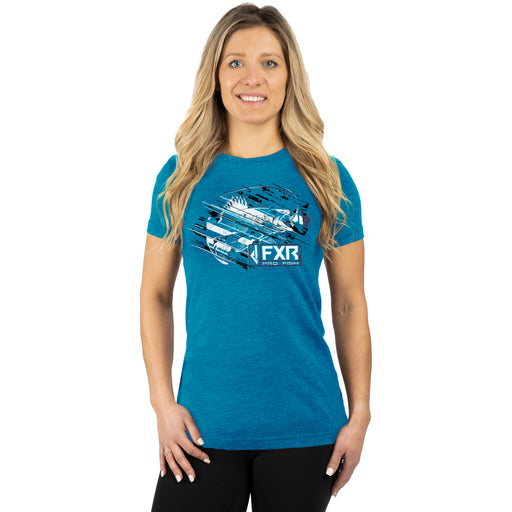 FXR Walleye Women's Premium T-shirt in Blue Heather/Wine