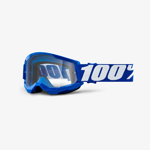 100% Strata 2 Youth Goggles - Clear Lens in Blue / Blue/white