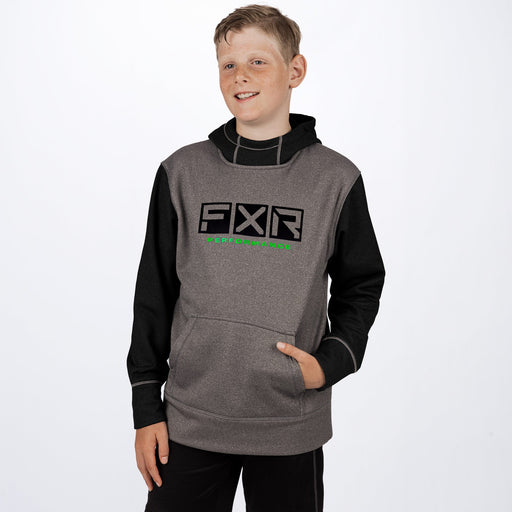 FXR Helium Tech Pullover Youth Hoodie in Charcoal Heather/Lime