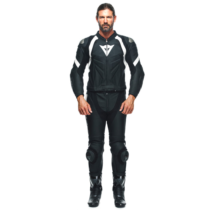Dainese Avro 4 Leather Two Piece Suit in Matte Black/Matte Black/White