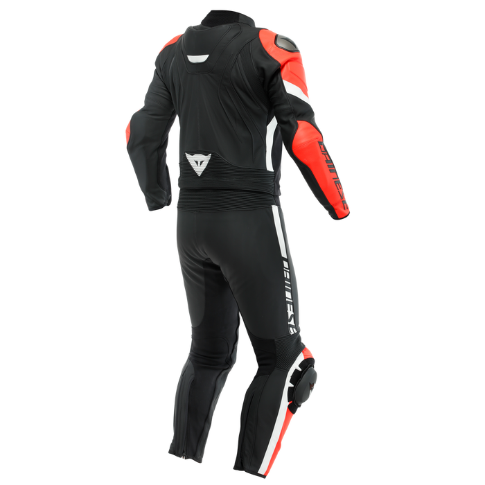 Dainese Avro 4 Leather Two Piece Suit in Matte Black/Fluo Red/White