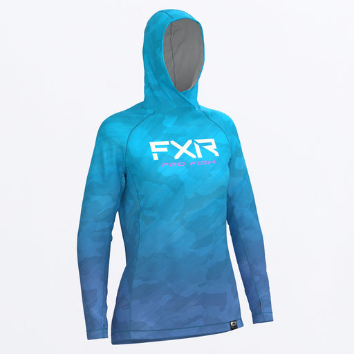FXR Derby Air UPF Pullover Hoodie in Blue Camo/E. Pink