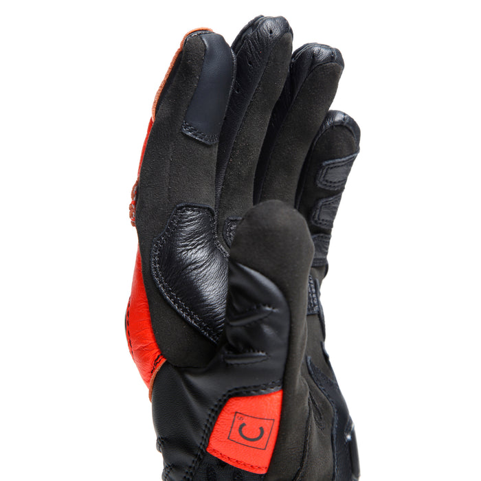 Dainese Carbon 4 Short Leather Gloves in Black/Fluo Red
