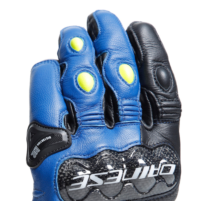 Dainese Carbon 4 Short Leather Gloves in Blue/Black/Fluo Yellow