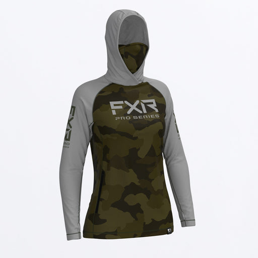 FXR Pro Air UPF Women's Pullover Hoodie in Army Camo/Grey