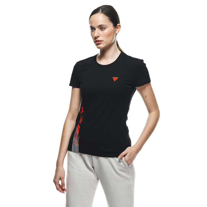 Dainese Lady T-shirt Logo in Black/Fluo Red