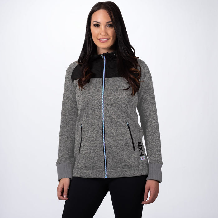 FXR Fusion Sweater Women's Hoodie in White Heather/Sky Blue