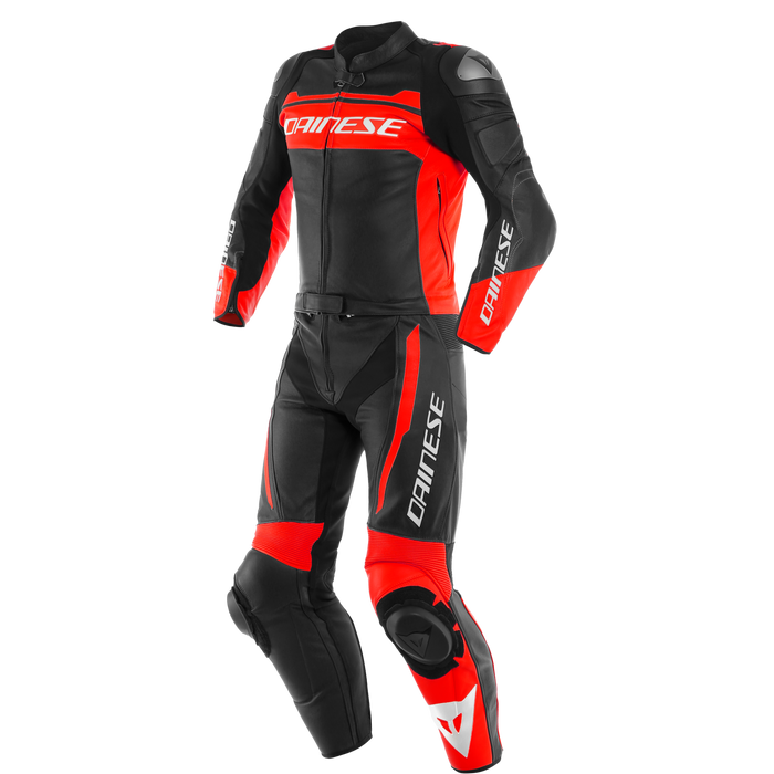Dainese Mistel 2 PC Leather Suit in Matte Black/Fluo Red/Matte Black