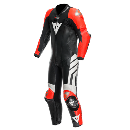 Dainese Mugello 3 Perforated D-Air One Piece Leather Suit in Black/Fluo-Red/White