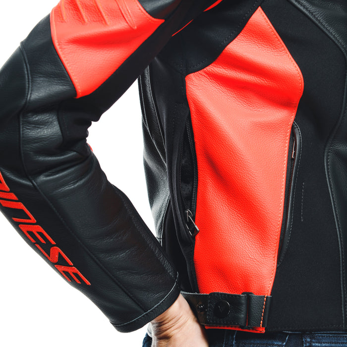 Dainese Racing 4 Lady Leather Jacket in Black/Fluo Red