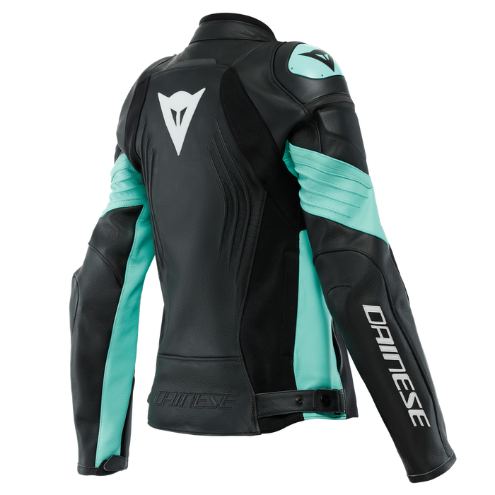Dainese Racing 4 Lady Leather Jacket in Black/Aqua Green