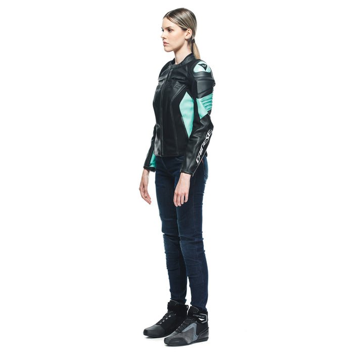Dainese Racing 4 Lady Leather Jacket in Black/Aqua Green