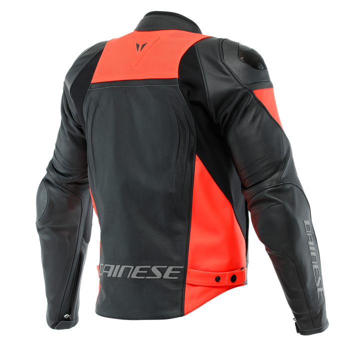 Dainese Racing 4 Leather Perforated Jacket in Black/Fluo Red