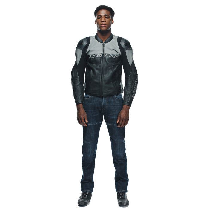 Dainese Racing 4 Leather Perforated Jacket in Black/Charcoal
