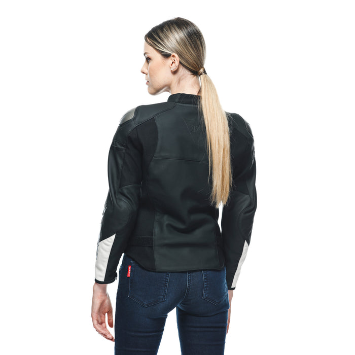 Dainese Rapida Lady Perforated Leather Jacket in Matte Black/Matte Black/White