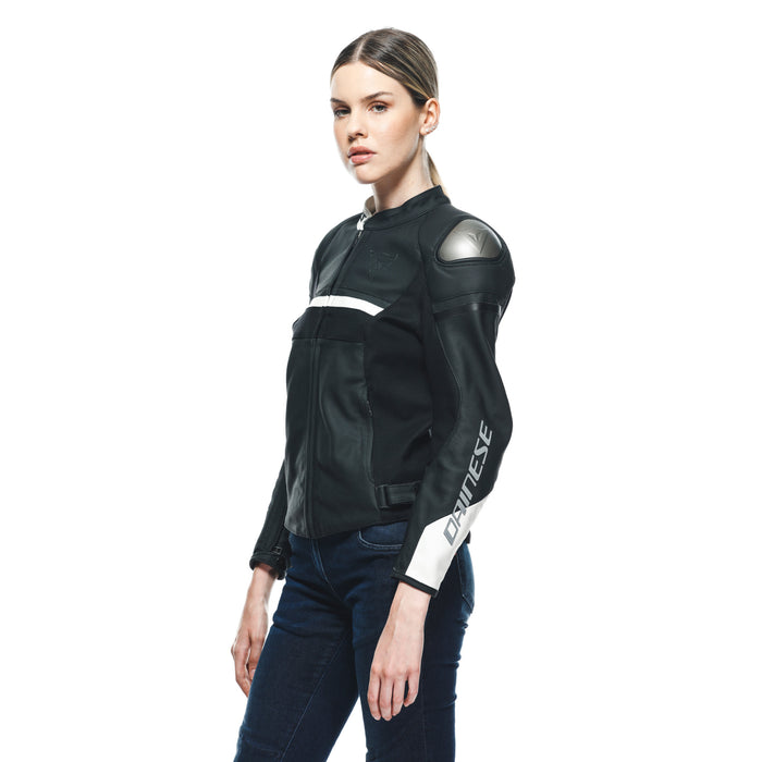 Dainese Rapida Lady Perforated Leather Jacket in Matte Black/Matte Black/White