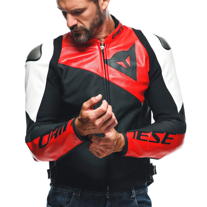 Dainese Sportiva Perforated Leather Jacket in Matte Black/Red/White