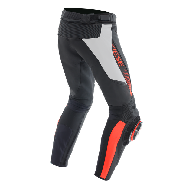 Dainese Super Speed Perforated Leather Pants in Black/White/Red-Fluo