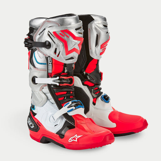 ALPINESTARS Tech 10 Boots - Vision in Black/White/Silver/Fluo Red