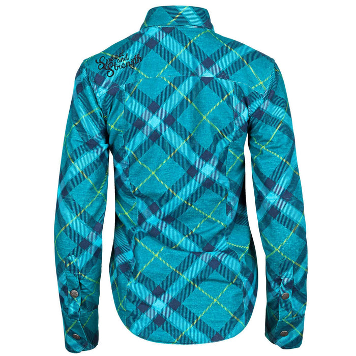 SPEED AND STRENGTH Women's Cross My Heart™ Reinforced Moto Shirt in Teal - Back